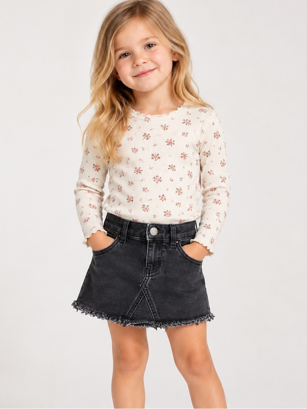 OshKosh Bβgosh Black Denim Mini Skirt 2T Frayed Hem Toddler Girls Y2K